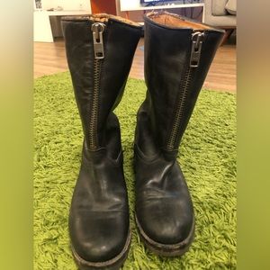 Black Frye Vera Zipper Zip Leather Moto Boots - Free People 8.5 RARE